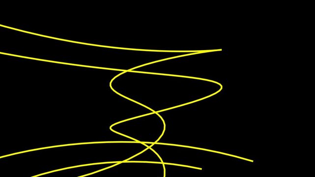 Abstract yellow twisted glowing lines rotating on black background. Futuristic light trail animation, energy waves, and dynamic motion design for backgrounds, presentations, and digital art projects.