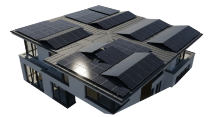 Modern house with solar panels on the roof isolated PNG with Transparent Background