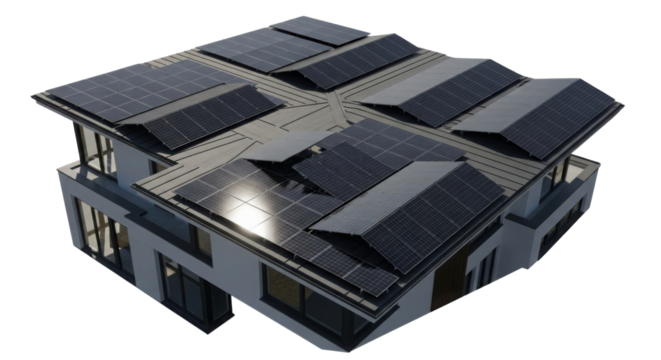 Modern house with solar panels on the roof isolated PNG with Transparent Background - Powered by Adobe