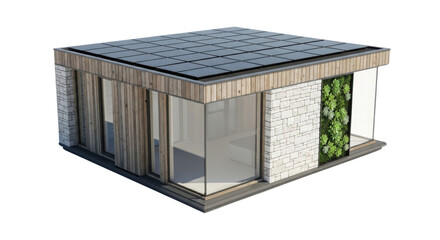 Sustainable tiny home architecture with solar panels isolated PNG with Transparent Background