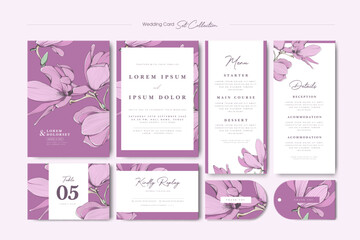 wedding invitation card set with magnolia flower template © Normalita