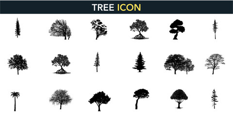 Tropical palm tree silhouette line drawing set, side view outline vector elements for architecture and landscape design. Vector illustration stroke fill on white background