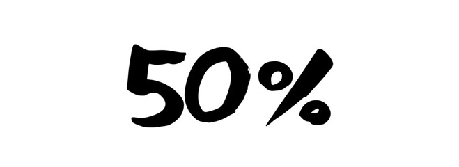 Brush lettering text "50%" (handwritten calligraphy)