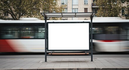 Empty advertising board at city bus stop