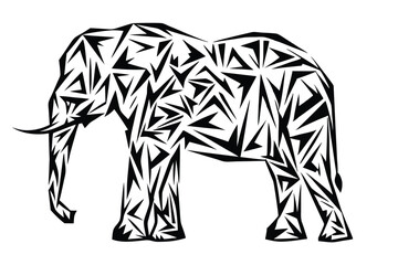 A unique rhino showcases geometric design, featuring triangle patterns and bold black outlines