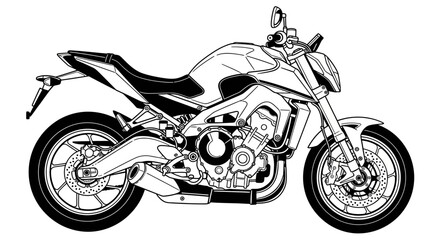 Obraz premium Detailed line art illustration of a modern motorcycle with intricate mechanical design