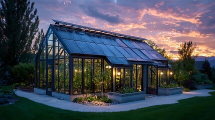 Obraz premium Sustainable Modern Home with Solar Panels