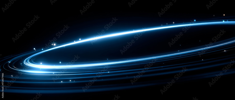 Wall mural abstract glowing circular ring with bright starburst effect and sparkling particles on dark backgrou