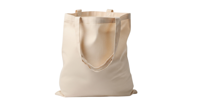 Beige cotton tote bag with handles isolated PNG with Transparent Background - Powered by Adobe