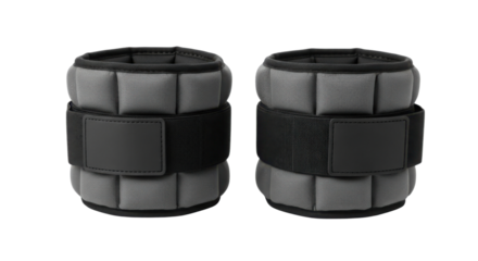 Pair of gray adjustable ankle weights for fitness training isolated PNG with Transparent Background