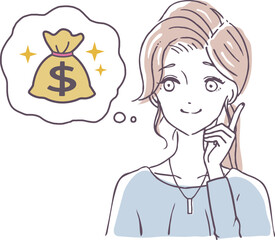 外貨について考える女性のベクターイラスト素材