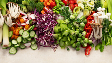 Healthy vegetarian food background. Sliced fresh vegetables.