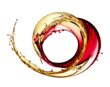 Spiral Splash of Red Golden Wine Isolated on Transparent Background