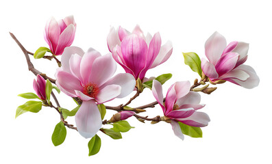 Fototapeta premium Pink and Purple Magnolia Flowers Isolated on White Background – Realistic Botanical Photography for Elegant Floral Design and Decoration