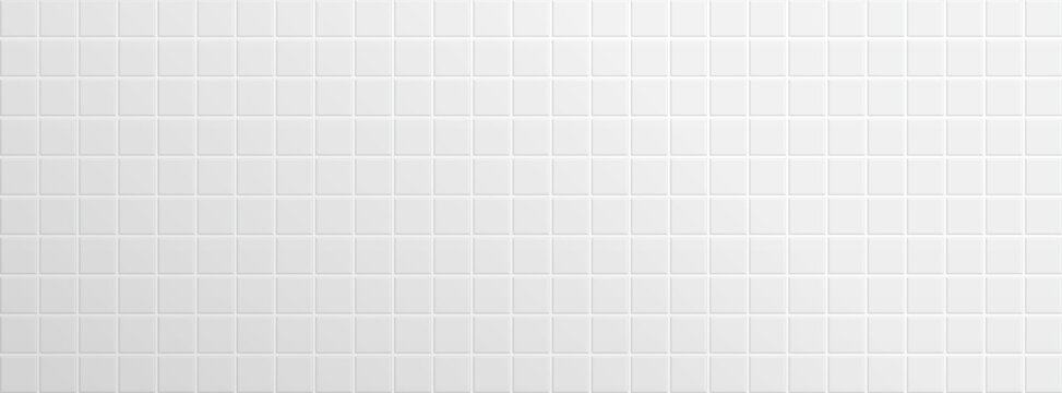 White tiles for the bathroom, kitchen floor and pool with shadows and light. Background with pattern of square ceramic tile. Wall abstract texture. Clean scene studio. Vector illustration