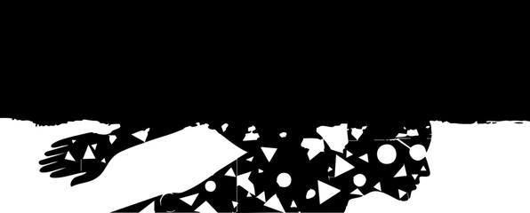 Abstract human head silhouette filled with geometric shapes representing ideas and creativity in a modern design concept © Vectors Studio