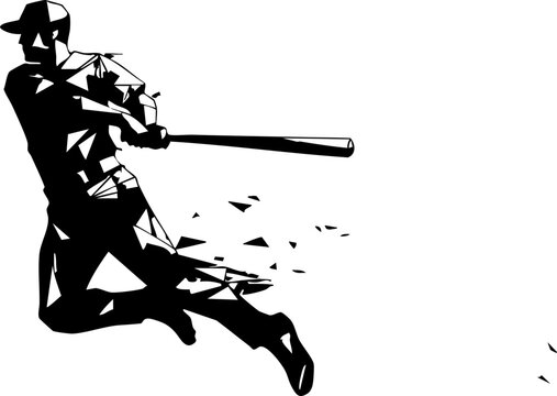 Dynamic baseball player mid-swing exploding with energy, capturing the thrill and power of the game in a modern, abstract style.