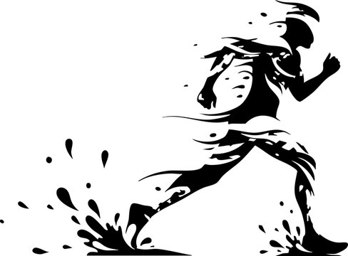 Dynamic runner silhouette exploding into motion, symbolizing speed, energy, and athletic achievement in a powerful abstract design.