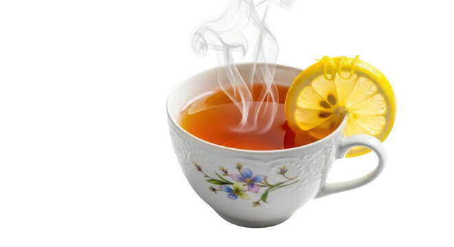 Cup of hot tea with lemon isolated PNG with Transparent Background