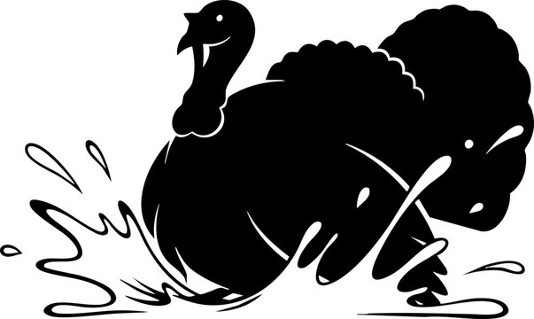 Silhouette of a turkey splashing in water