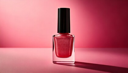 Bottle of red nail polish. On background. Beauty and cosmetics
