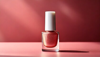 Bottle of red nail polish. On background. Beauty and cosmetics