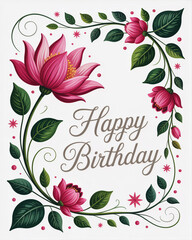Happy Birthday Floral Wreath with Pink Lotuses birthday greeting
