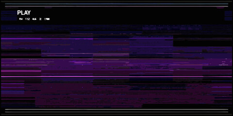 Abstract glitch art with purple and black horizontal lines and digital noise effect