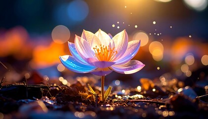 Glowing Lotus Flower in Sunlight with Bokeh Effect