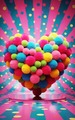 Heart Shape Made Of Colorful Pom Poms fluffy pink