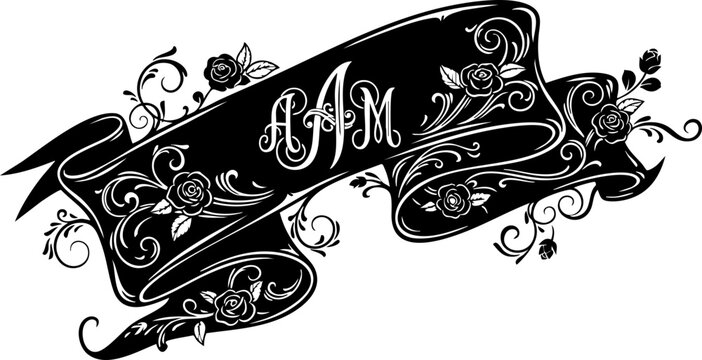 Elegant floral banner with ornate initials AAA, perfect for vintage wedding invitations, luxury branding, and sophisticated design projects.
