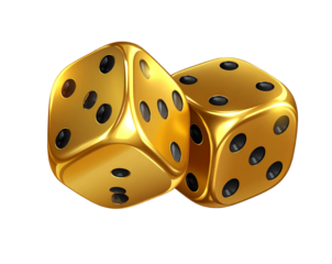 Golden Dice Pair with Black Dots – Transparent PNG
