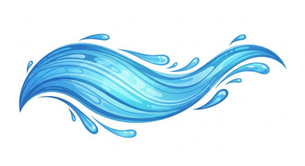 Fototapeta premium Illustration of a stylized blue water wave with droplets on a white background in a cartoon style