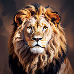 Majestic Lion Portrait With Golden Mane And Fierce Eyes