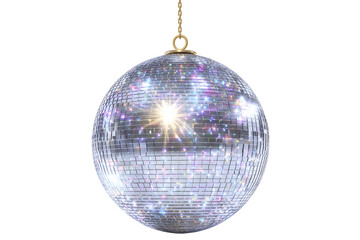 A Happy New Year disco ball shining with sparkles, isolated on a transparent background.