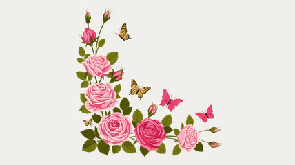 Pink Roses and Butterflies Corner Decoration flowers