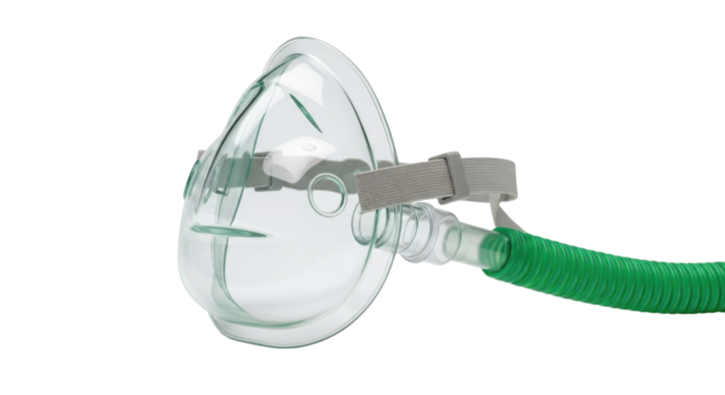 Oxygen mask for respiratory problems and medical care isolated PNG with Transparent Background