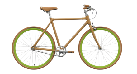 Stylish wooden bicycle with green tires isolated PNG with Transparent Background