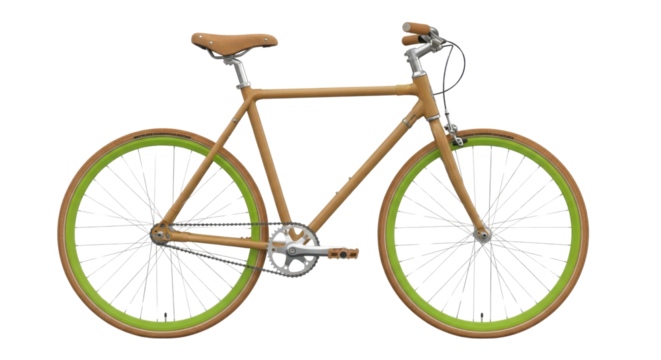 Stylish wooden bicycle with green tires isolated PNG with Transparent Background
