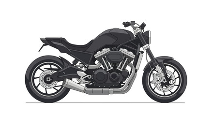 Obraz premium Illustration of a sleek black motorcycle with a detailed engine and exhaust system design