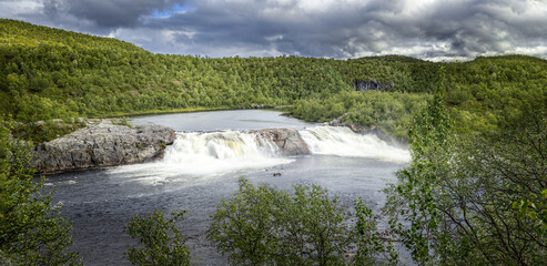 The Pikefossen waterfall in Norway  on the kautokeinoelva river