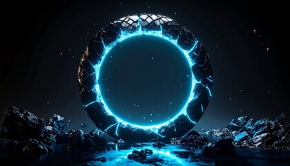 Glowing Portal with Abstract Design in Dark Futuristic Scene