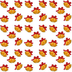 Christmas bell with red ribbon, fabric pattern