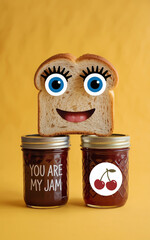 Toast Face with Jam Jars and Cherry Sticker bread slice of bread