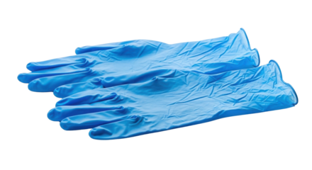 Two disposable blue medical gloves isolated PNG with Transparent Background
