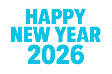 Happy new year 2026 greeting text on transparent background