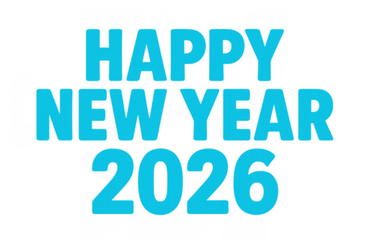 Happy new year 2026 greeting text on transparent background - Powered by Adobe