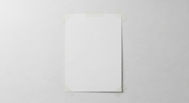A photo of a blank paper poster with tape attached to the wall/壁にテープで留めた白紙ポスターの写真