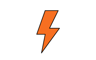 A simple graphic illustration of an orange lightning bolt with a black outline on a white background.