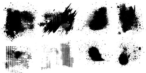 set black hand drawn brush strokes of paint isolated on a transparent background
